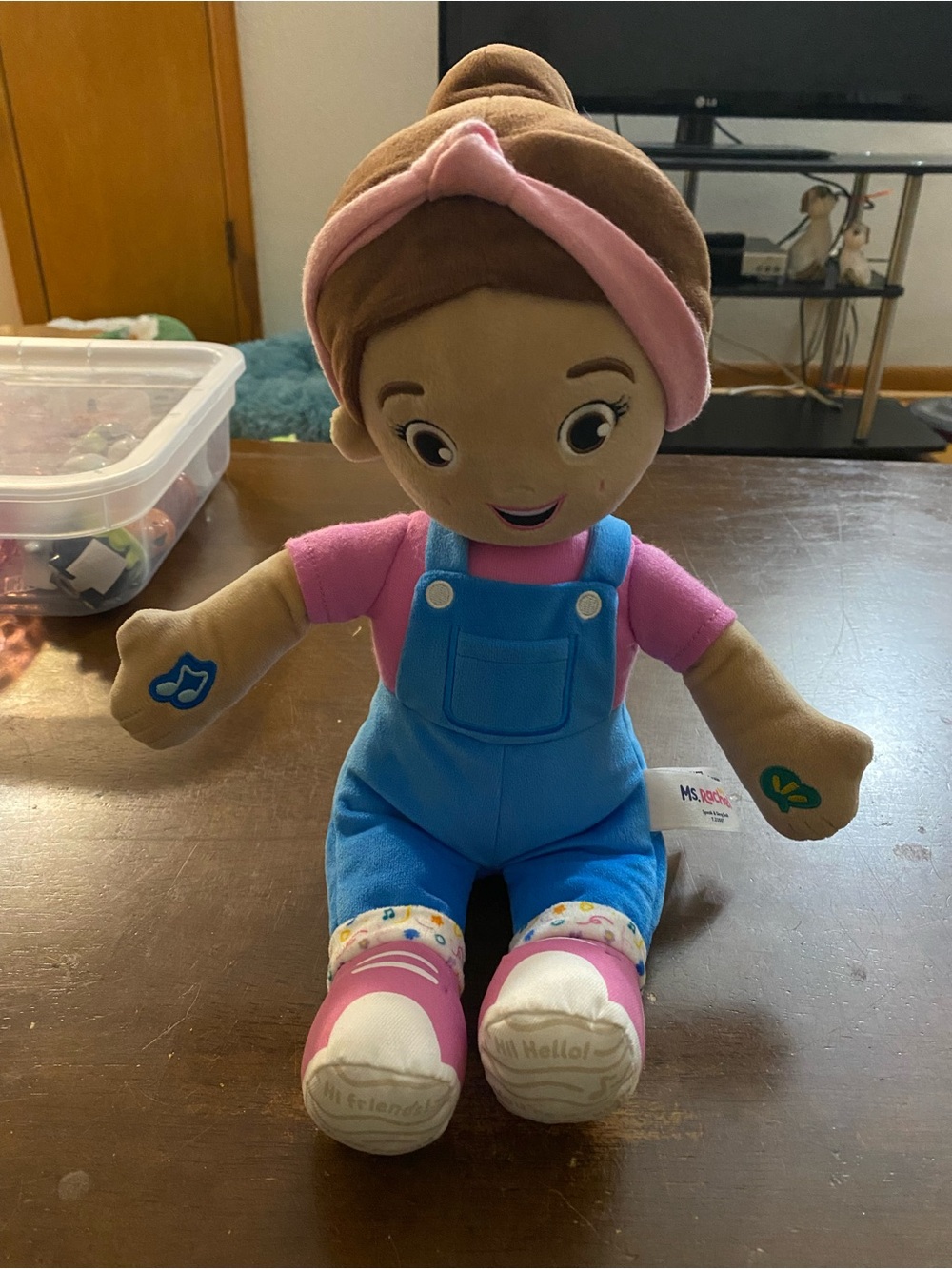 Ms. Rachel Brown-Haired Plush Doll in Pink Shirt and Blue Overalls